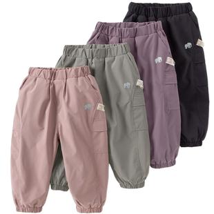 戴维贝拉儿童防水裤子男童女童加绒工装裤宝宝冬季加厚户外机能裤