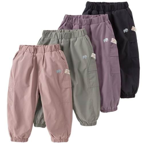 戴维贝拉儿童防水裤子男童女童加绒工装裤宝宝冬季加厚户外机能裤