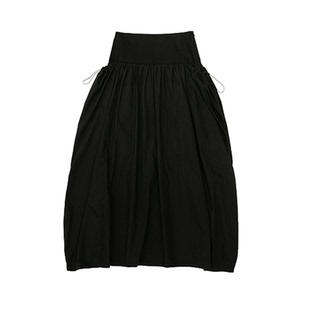 fafamoon设计师品牌 宽腰头抽褶灯笼裙黑色显瘦百搭中长半身裙