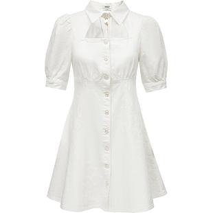 【ONLY奥莱】秋冬时尚泡泡袖镂空短款牛仔连衣裙女