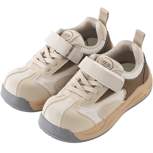 papa爬爬儿童夏季魔术贴透气网面板鞋软底防滑低帮运动鞋女童男童