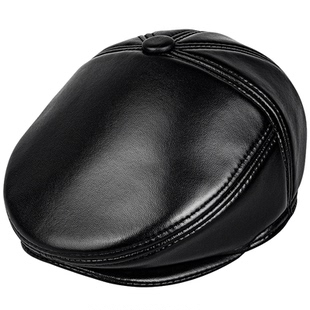 广帝 羊皮 冬季加绒厚款真皮帽子男中老年保暖前进帽鸭舌帽贝雷帽