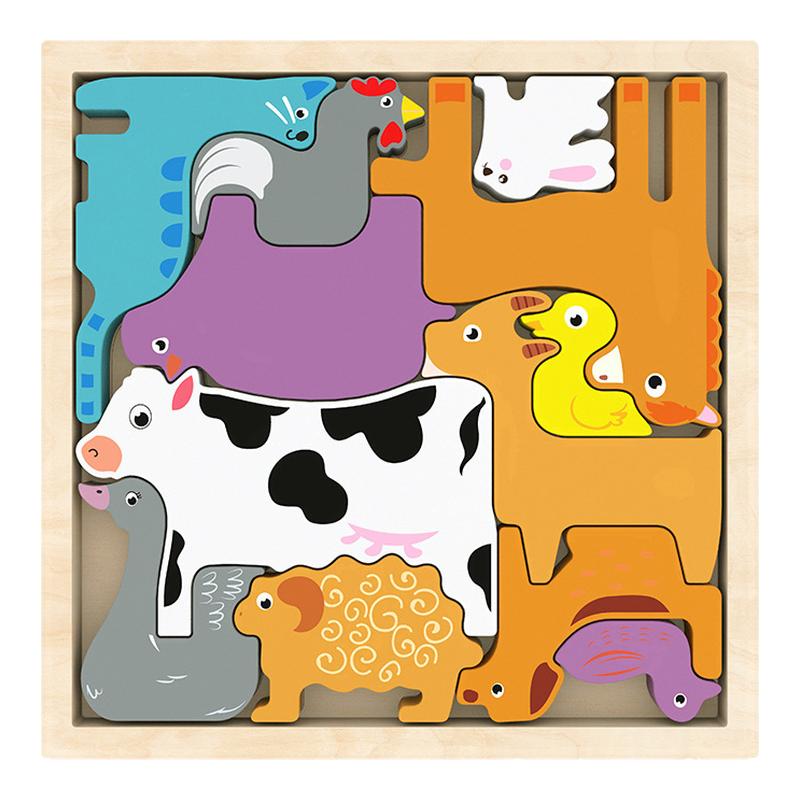儿童动物拼图俄罗斯方块积木智力