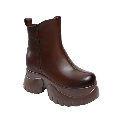 全真皮显脚小棕色洋气高跟高帮鞋