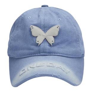 弗弗西FFX蝴蝶水洗复古做旧棒球帽2023新款户外蓝色紫色鸭舌帽子