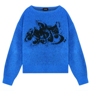 WE11DONE中性男女同款乐谱图案撞色落肩马海毛毛衣