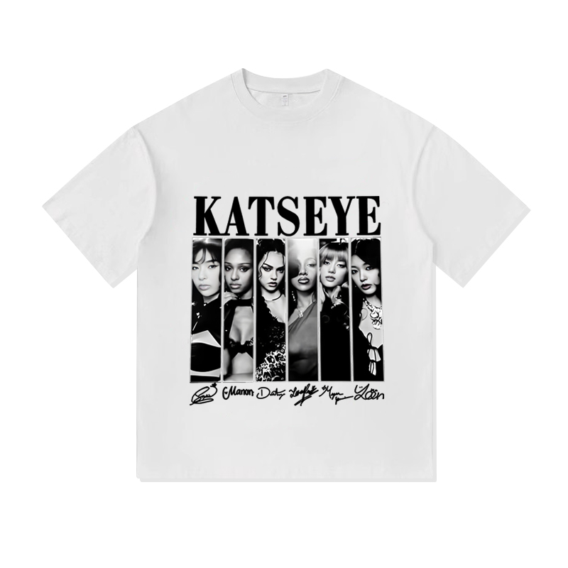 韩女团Katseye粉丝周边应援半袖重磅纯棉T恤半袖高街设计情侣男女
