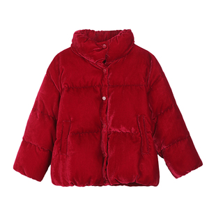 小O宝童装 宝宝红色羽绒服女2026新款女童新年保暖外套立领拜年服