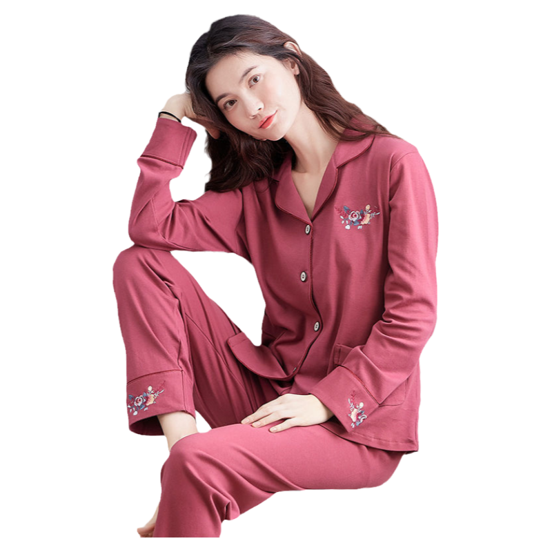 韩版睡衣女秋季4100%纯棉开衫长袖家居服女士春秋冬宽松套装