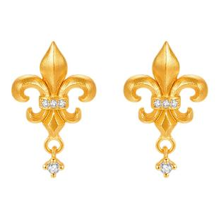 莱绅通灵传世金 鸢尾系列 鸢尾花足金999黄金钻石耳钉耳环
