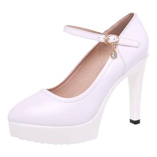 白色真皮高跟尖头单鞋模特旗袍细跟防水台舞台表演鞋T台走秀鞋女