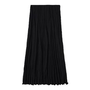 冯下文MD压褶半身裙女夏季A字裙高腰褶皱百褶裙黑色长裙修身裙子