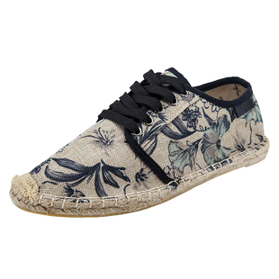 夏季草编男鞋韩版帆布鞋系带渔夫鞋懒人亚麻底休闲鞋一脚蹬草鞋潮