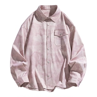 悟空有货秋季新款扎染印花牛仔衬衫外套男女潮牌宽松百搭情侣衬衣