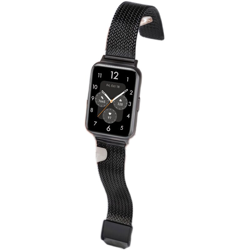 适用华为手表watchfi4新款麦穗卡扣4pro表带运动fit2智能FIT3手环二代金属表链男生腕带女生夏天链fitnew替换