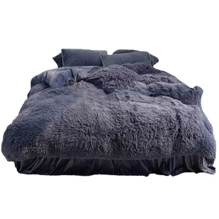 长毛被套珊瑚绒床上四件套水貂绒双面绒毛绒加绒夹棉床裙冬季保暖