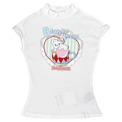 Bronze Lucia momorei联名 白色短袖印花T恤原创设计学院少女上衣