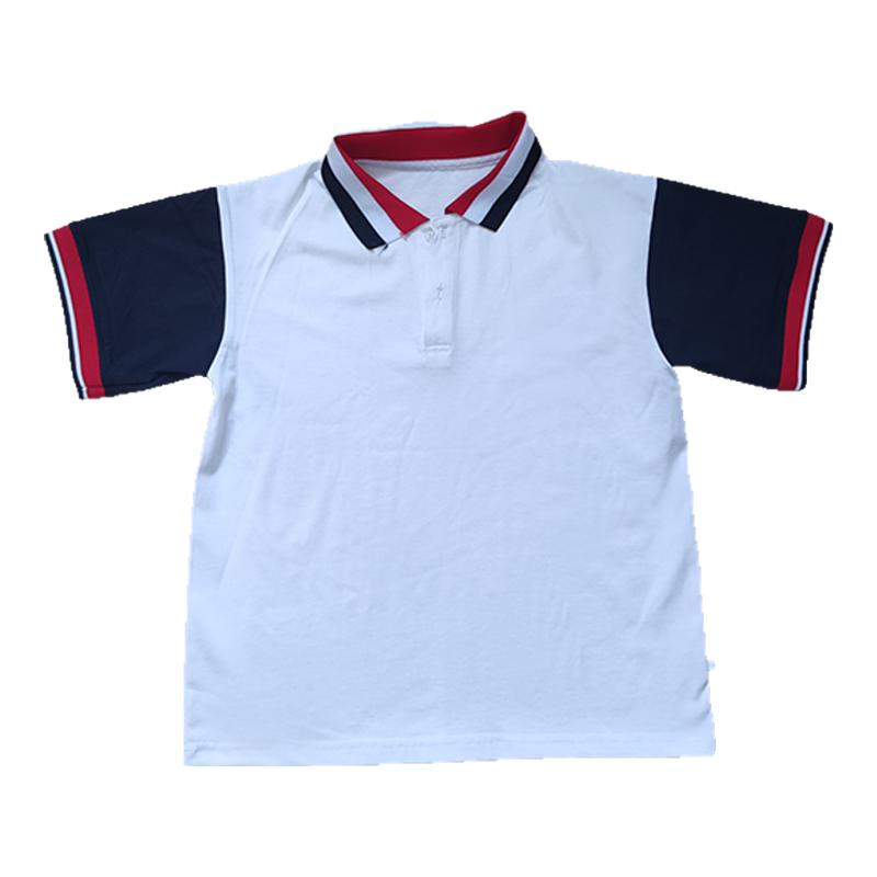白色校服短袖藏蓝袖大红白黑撞色领中小学生男女班服T恤POLO衫棉