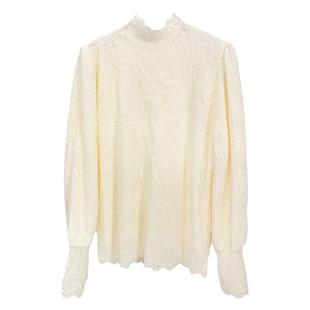 半高领蕾丝衫秋冬加绒加厚长袖衬衫女宫廷风气质内搭打底衫上衣杏