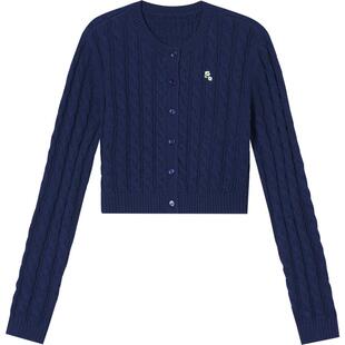 SALT.P可颜深蓝针织开衫女短款花朵刺绣毛衣2026春新款AC36106070