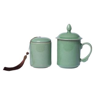 办公茶杯个人专用陶瓷水杯茶叶罐礼盒装龙泉青瓷官窑冰裂马克杯子