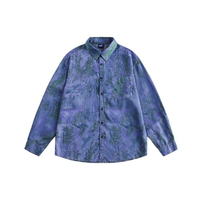 N-52TRW国潮复古满印衬衫男女同款宽松长袖翻领上衣春秋衬衣CS141