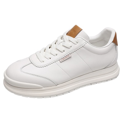 CROWN/皇冠真皮小白鞋男面包鞋厚底增高休闲鞋高级感板鞋德训鞋