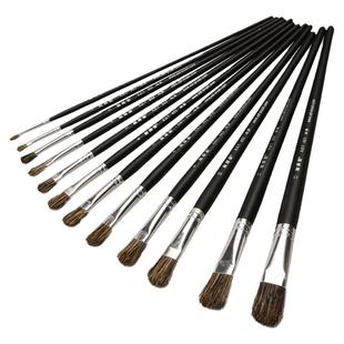 油画笔 榭得堂603野猪鬃油画笔 黑色丙烯 水粉笔扁圆头画笔 套装