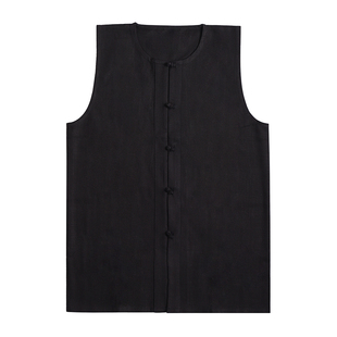 现代舞练功服装新中式国风男款无袖盘扣背心黑色棉麻马褂夏季汗衫