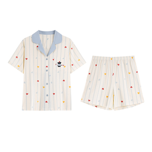 南极人可爱睡衣女纯棉带胸垫衬衫短裤衣服夏季薄款抗菌家居服套装