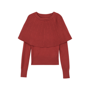 pusumede 氛围感 韩系假两件斗篷毛衣女设计感小众套头针织衫上衣