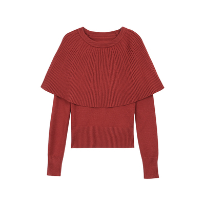 pusumede 氛围感 韩系假两件斗篷毛衣女设计感小众套头针织衫上衣