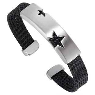GRGR手工编织手链男小众设计复古皮绳手环女简约风五角星钛钢手镯