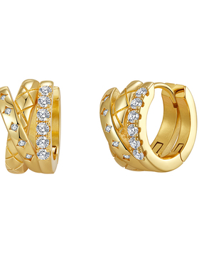 金色轻奢小众耳钉闪钻菱格耳扣