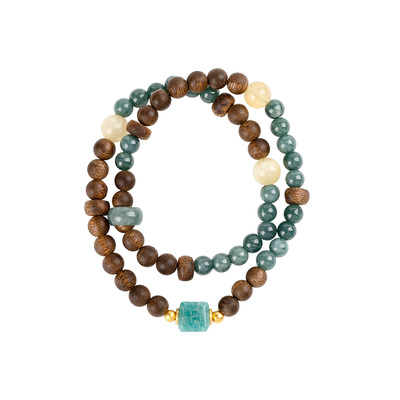 范李李蓝水翡翠沉香双圈手串