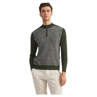 圣雪绒2021秋冬新款男半高领双面提花羊绒衫格纹设计加厚针织衫