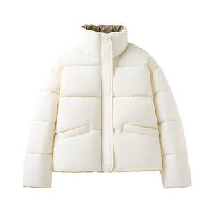 班尼路白色立领保暖棉服女冬新款小个子百搭外套棉袄短款面包服Q