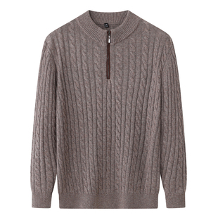 『澳洲羊毛』老钱新贵绞花毛衣 半开拉链针织衫男士扭花羊毛衫冬