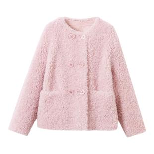 朗姿纯羊毛典雅气质高级感颗粒绒大衣外套女毛毛冬季饭皮草短款