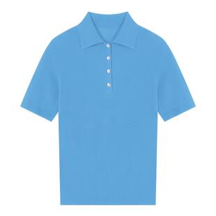 GOLDEN BARRY25秋韩系高级百搭羊毛POLO领短袖针织衫241252