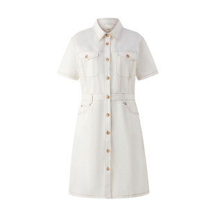 【100%棉】Eland衣恋连衣裙女甜美H型微落肩中长款裙子25夏季新款