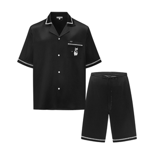 Not Just Pajama Milo系列奶牛小猫男款短袖真丝睡衣桑蚕丝家居服