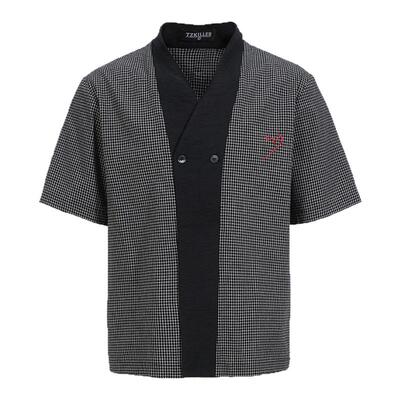 TZ killer Plaid patchwork shirt拼接刺绣短袖衬衫千鸟格子T恤