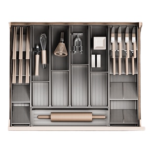太空铝厨房抽屉内置分隔收纳橱柜餐具分格家用柜内筷子刀叉收纳盒