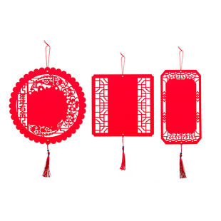 燃灯大号万年红手写窗花挂件双面软卡宣纸挂饰空白挥春对联纸红纸镂空圆灯笼扇形装饰新年喜庆福字挂件中国风