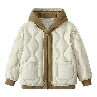 迷你巴拉巴拉男女童儿童连帽羽绒服假两件撞色轻薄外套2025冬新款
