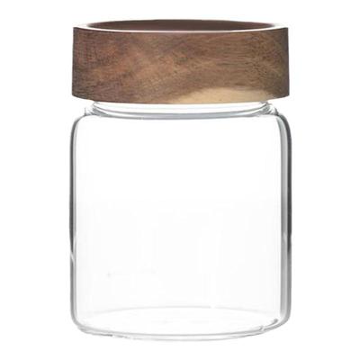 加厚玻璃瓶密封罐食品级相思木盖子储物罐耐热茶叶咖啡豆分装空瓶