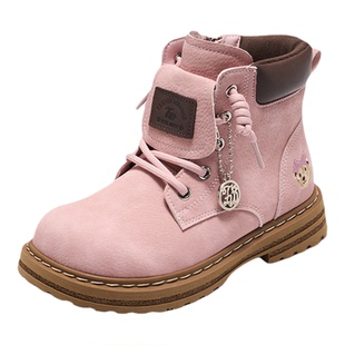 Teenie Weenie小熊儿童马丁靴女童加绒粉色宝宝鞋男童靴子短靴子