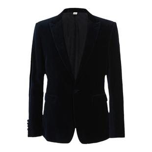 黑色修身收腰男士天鹅绒西装外套丝绒夹克订做进口平绒秋冬外套男