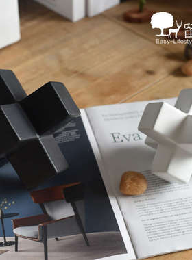 几何体黑色白色陶瓷摆件样板间极简酒柜层板软装饰品侘寂家居艺术